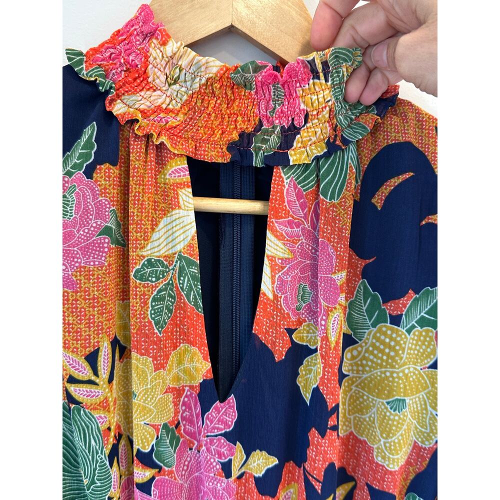 FATE Floral NWT Long Sleeve Smocked Waist Mini Dress Rust Fall Boho S - Picture 4 of 12